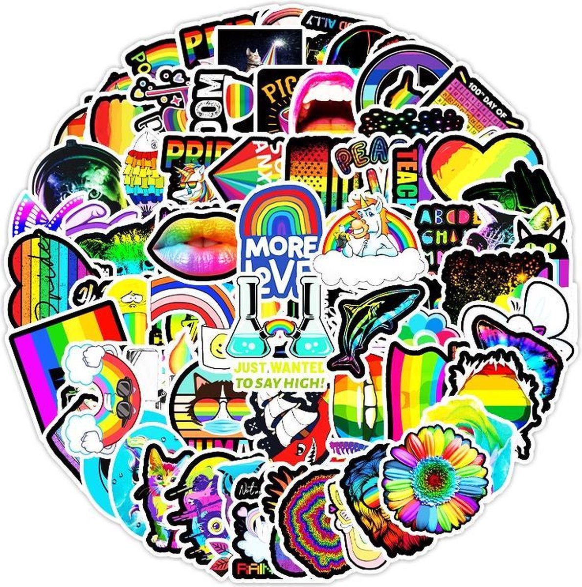 Winkrs | Regenboog stickers | Zwarte Stickers | Coole Stickers | Pride Stickers | 100 regenboog stickers - voor laptop, ipad, telefoon, schrift, muur etc.